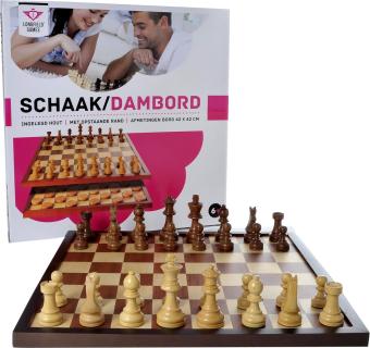 Luxe schaakbord/dambord inclusief en Sport4clubs.nl sportartikelen